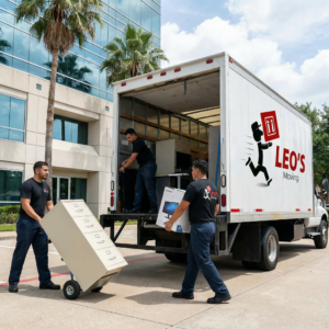 Leo's Moving 3-man crew providing commercial moving services in Houston TX.