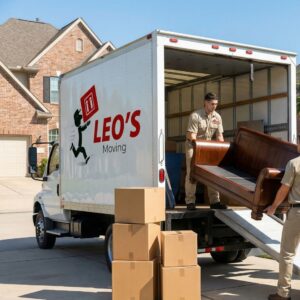 Movers loading furniture into a truck during a residential move in Katy Texas